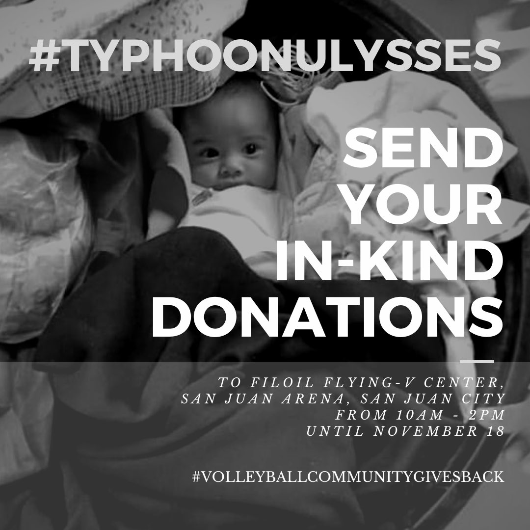 VCGBph's tweet photo. If you are looking for ways to help those affected by #TyphoonUlysses , we will be accepting donations until November 18💛💙 Please drop them off at the Fil Oil Flying V Center between 10am - 2pm #VolleyballCommunityGivesBack https://t.co/kA5JPuGKYT