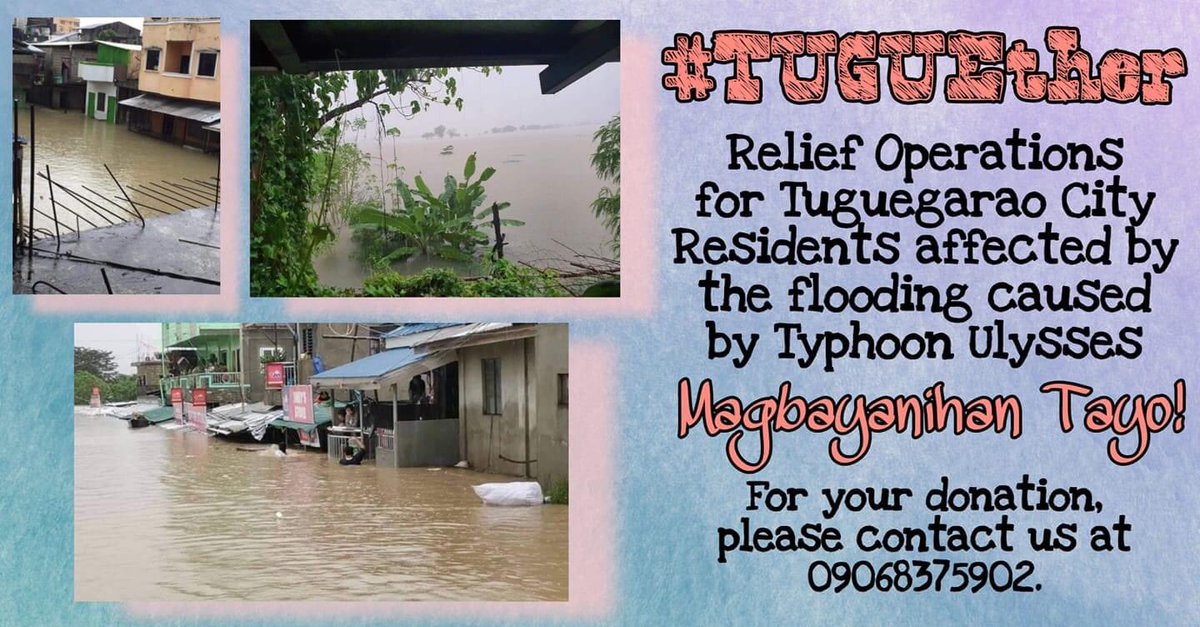 peyrytoot's tweet photo. Sa mga nais pong magbigay ng tulong para sa mga kapatid nating Tuguegaraoeños na naapektuhan ng pagbaha dulot ng Bagyong Ulysses, maaari nyo po kaming imessage sa FB page (Karina Gauani) o sa 09068375902. Maraming Salamat po! God bless 🙏❤️
#TUGUEther #CagayanNeedsHelp https://t.co/ukNDxGxj2N