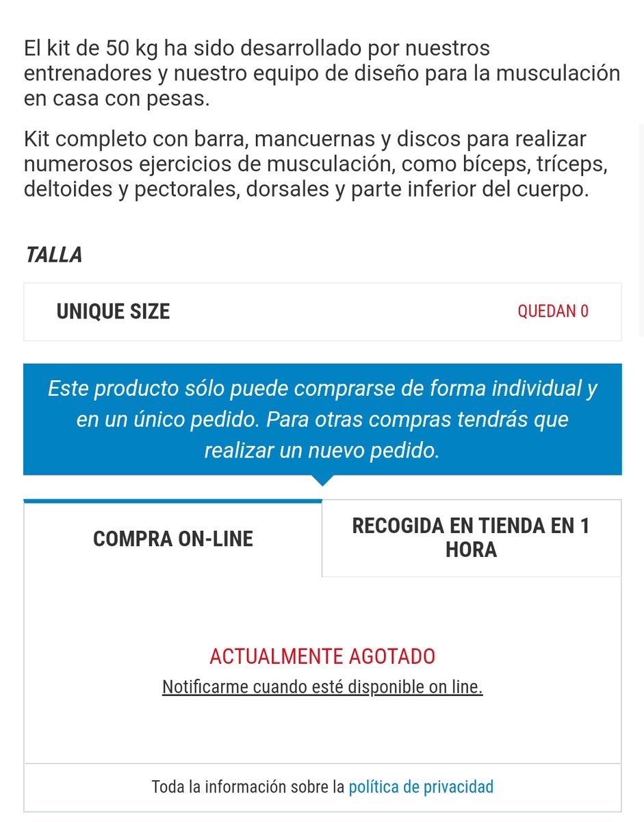 AlexUpperux's tweet photo. Me encantaría entender por qué llevo intentando comprar este producto más de 3 meses y no puedo, cuando cada día me notifica unidades disponibles @DecathlonES https://t.co/XQlGTfn31U