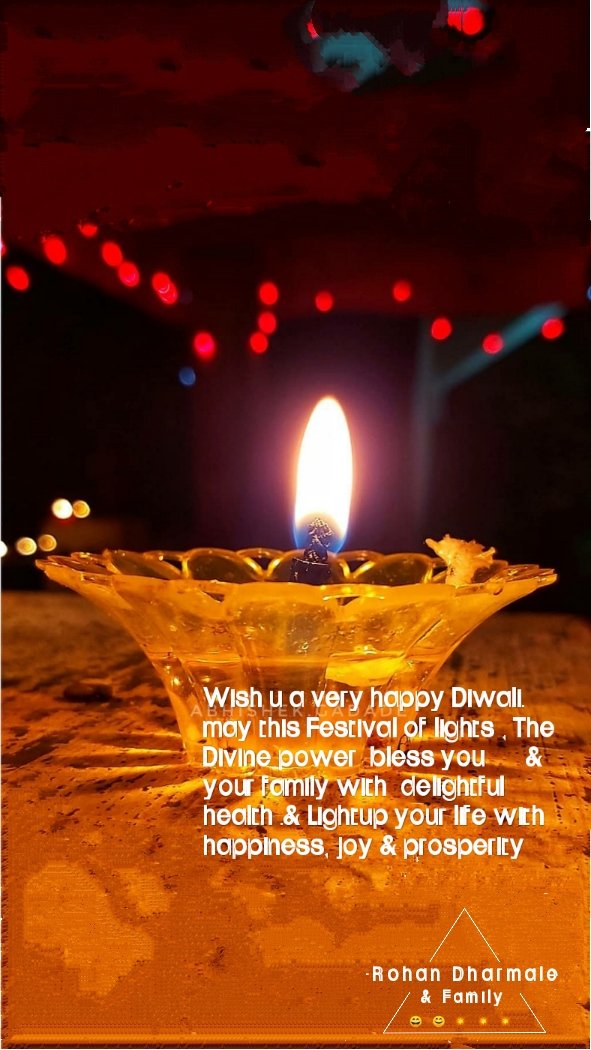rohandharmale's tweet photo. Wish u a very happy Diwali may this Festival of lights , The Divine power  bless you &amp;  your family with  delightful health .&amp; Lightup you life with happiness, joy &amp; prosperity 

                    - Rohan Dharmale https://t.co/Y9VlSOhRuw