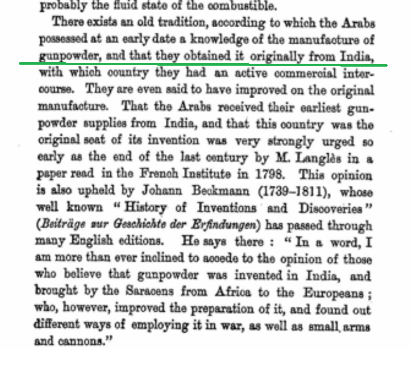 According to the old tradition of Muslim Arabs themselvesThey learnt the use of Gunpowder (barud) from Indians. They received their earliest Gunpowder supplies from India