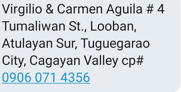 NurPiaStyles's tweet photo. @pcyslaurent Name: Virgilio &amp; Carmen Aguila
Contact number: 09060714356
Location: #4 Tumaliwan St. Looban, Atulayan Sur  Tuguegarao City, Cagayan valley 

#CagayanNeedsHelp 
#IsabellaNeedsHelp 
#TUGUEGARAORESCUE https://t.co/ZhaOCEWblB