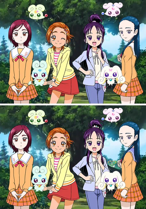 プリキュア間違い探し第九弾
上と下の絵で「7つ」違いがあります

画像タップでスタート? 