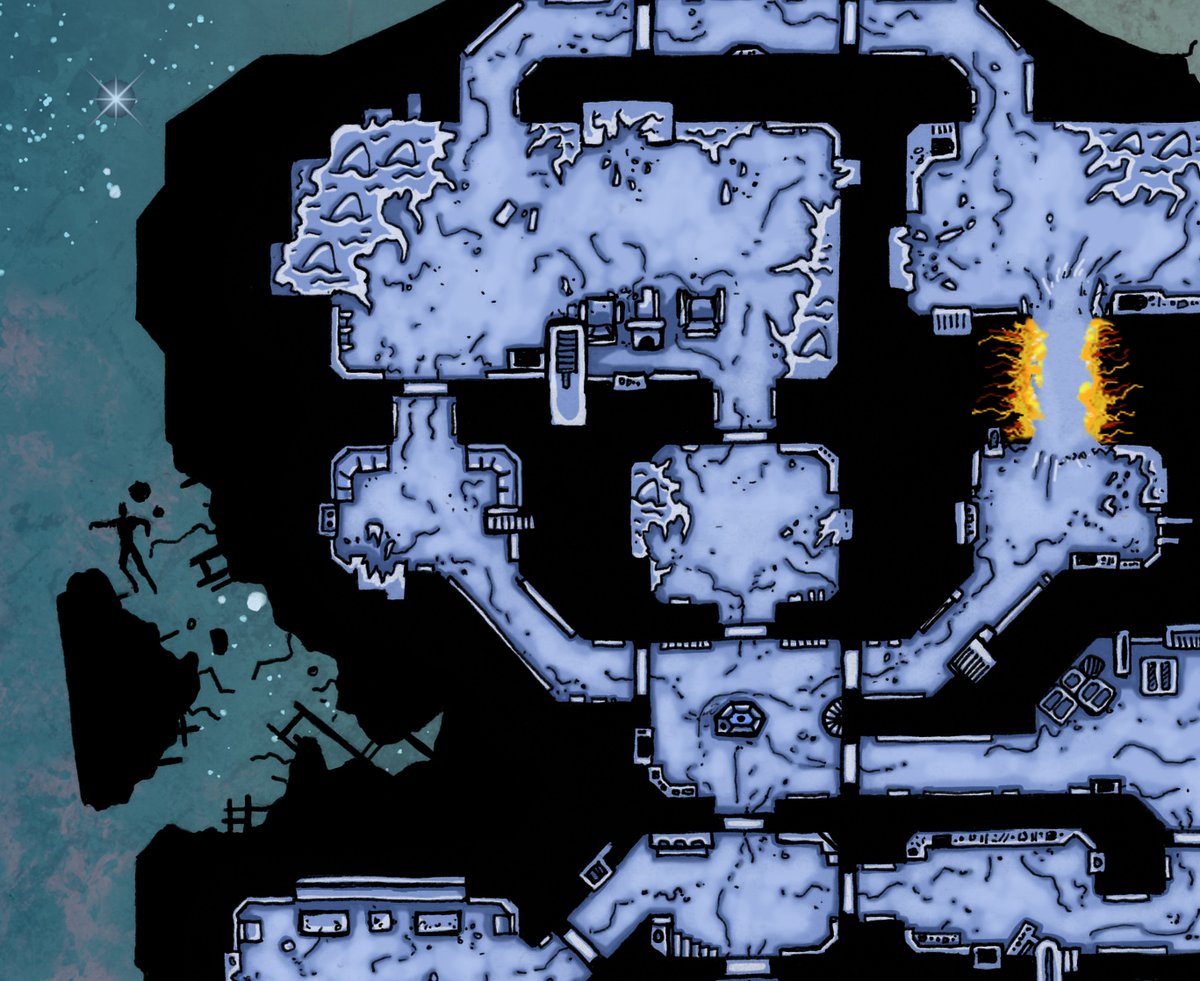 DarkRealmMaps's tweet photo. This derelict spaceship is freezing and open to the void...but there is treasure here and pockets of air where aliens survive and wait for unsuspecting space pirates and buccaneers who dare enter this spooky reminant. @Yugblad #scifi #spacehip #sciencefiction #mapmaking #TTRPG https://t.co/S3nmbsgYMl