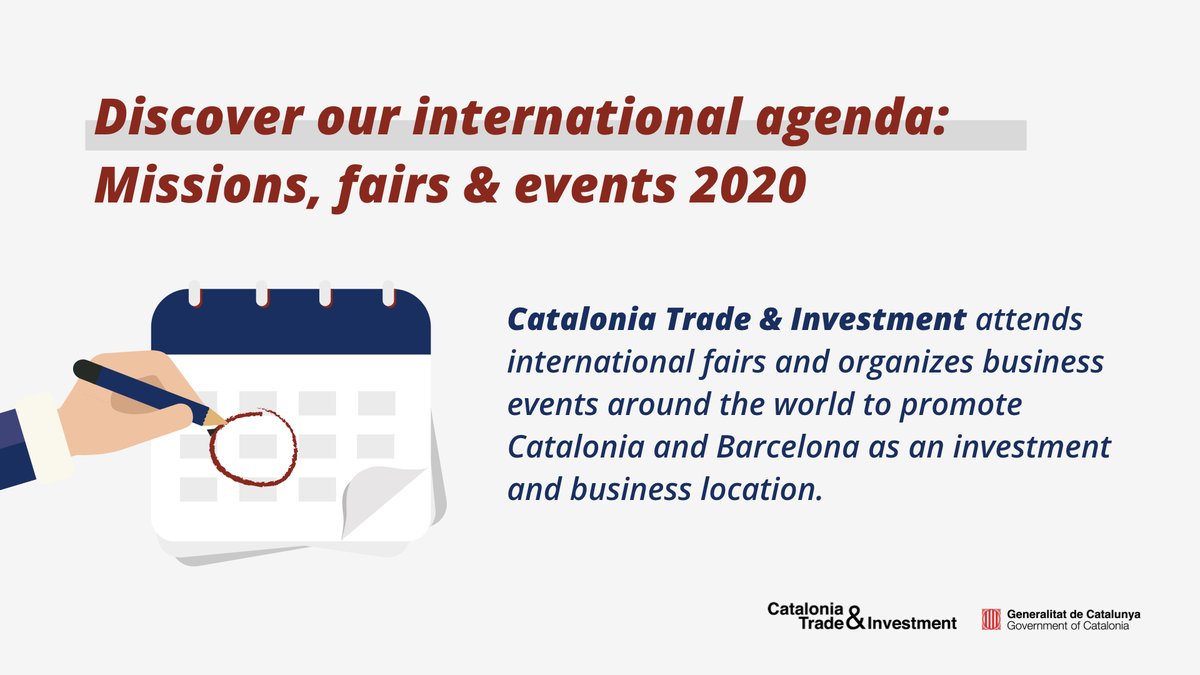 Catalonia_TI's tweet image. Explore all the international events that promote Catalonia and Barcelona as an investment location. 

📌 Discover our agenda: catalonia.com/events-2020.js… @SmartCityexpo #SCLive2020 | @ebsummiteurope #EBS2020 | #CEHotspotCAT | #formnext_expo #formnext