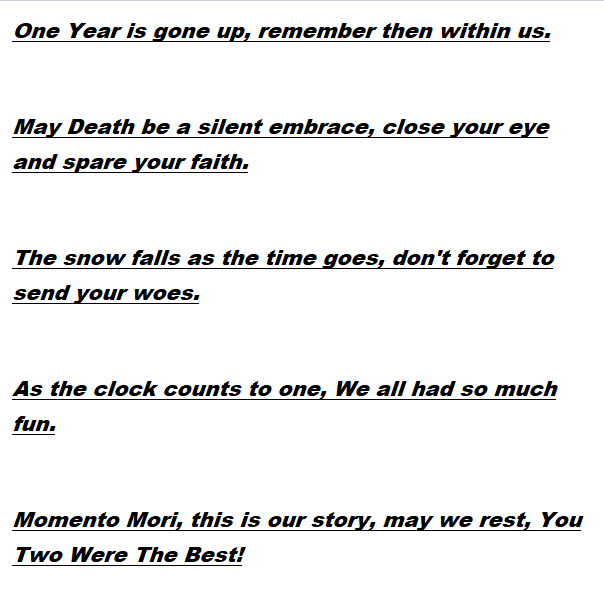 ThyBossMan1's tweet photo. @markiplier Poem I wrote near the end of stream. Hope you read and see this. I love you guys a lot, and ENJOYED UNUS ANNUS very much. Memento Mori. https://t.co/4HhZ9u4OsB