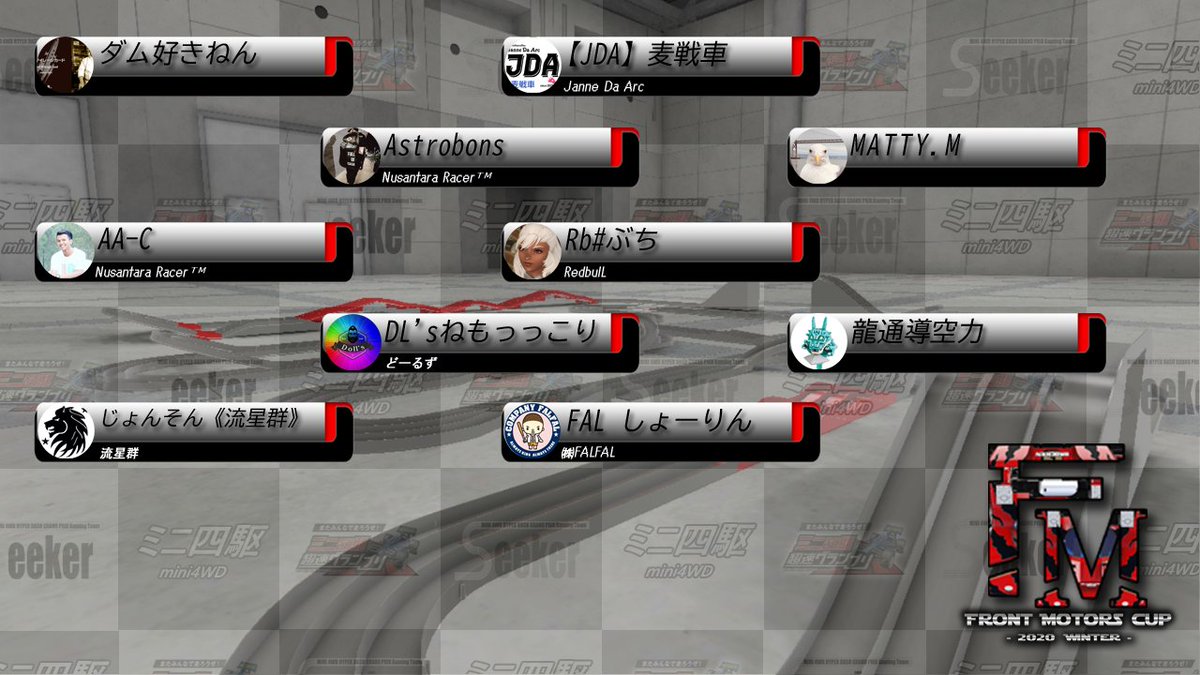 Seeker_Mini4wd's tweet photo. 【エントリーシート公開!!】
今回参加される、36名のレーサーの皆様になります!!
#超速GP
#超速グランプリ
#FMCUP https://t.co/MudlxYMWVt