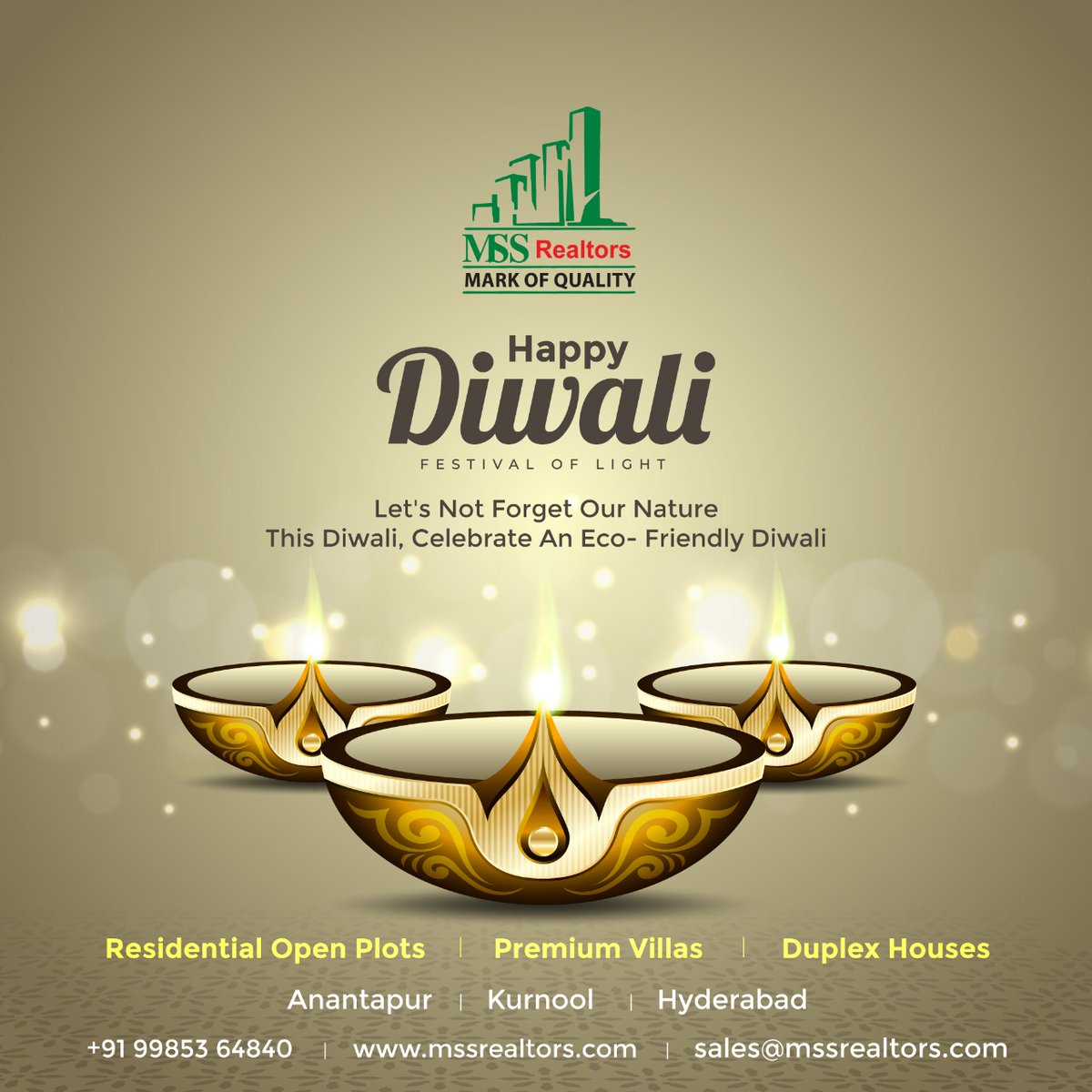 MSS Realtors Wishes you a Happy Diwali to all... 

#HappyDiwali  #stayhome #staysafe #openplots #premiumvillas #duplexhouses