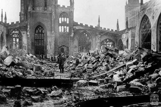 hmvempire's tweet photo. These photographs were taken the morning after the Coventry Blitz. #Coventry #Spirit #Phoenix #Rebuilding #FatherForgive https://t.co/oJQN7bADna