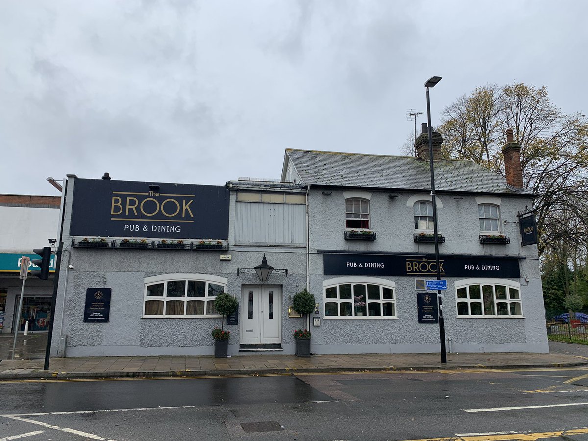 The Brook, formerly the Huntsmans Hall, & before that - back when it was originally built c. 1860, as the railways were being built - the Railway Tavern, stands on what was the far boundary of a hunting ground for Henry VIII.