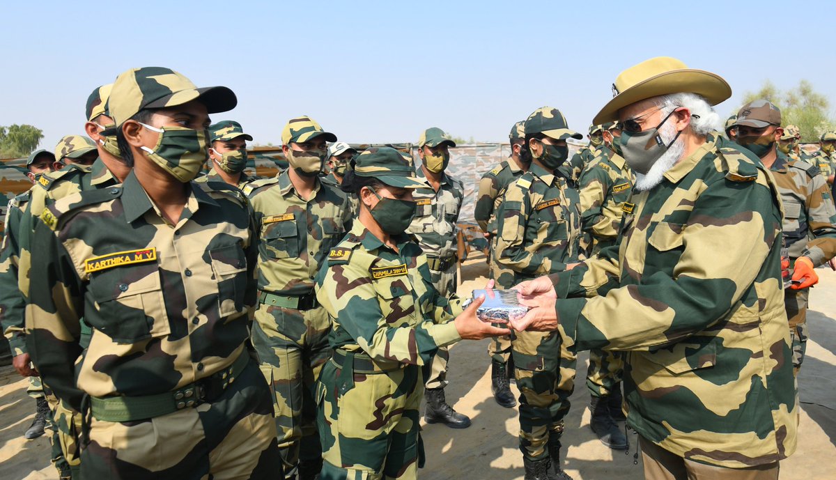 narendramodi's tweet photo. Every year, I cherish spending Diwali with our security forces. It is a way of reaffirming our solidarity with them, as they bravely protect the nation and ensure our country can scale new heights of progress. 

Here are some glimpses from Longewala today. https://t.co/hhtj4S7Gyp