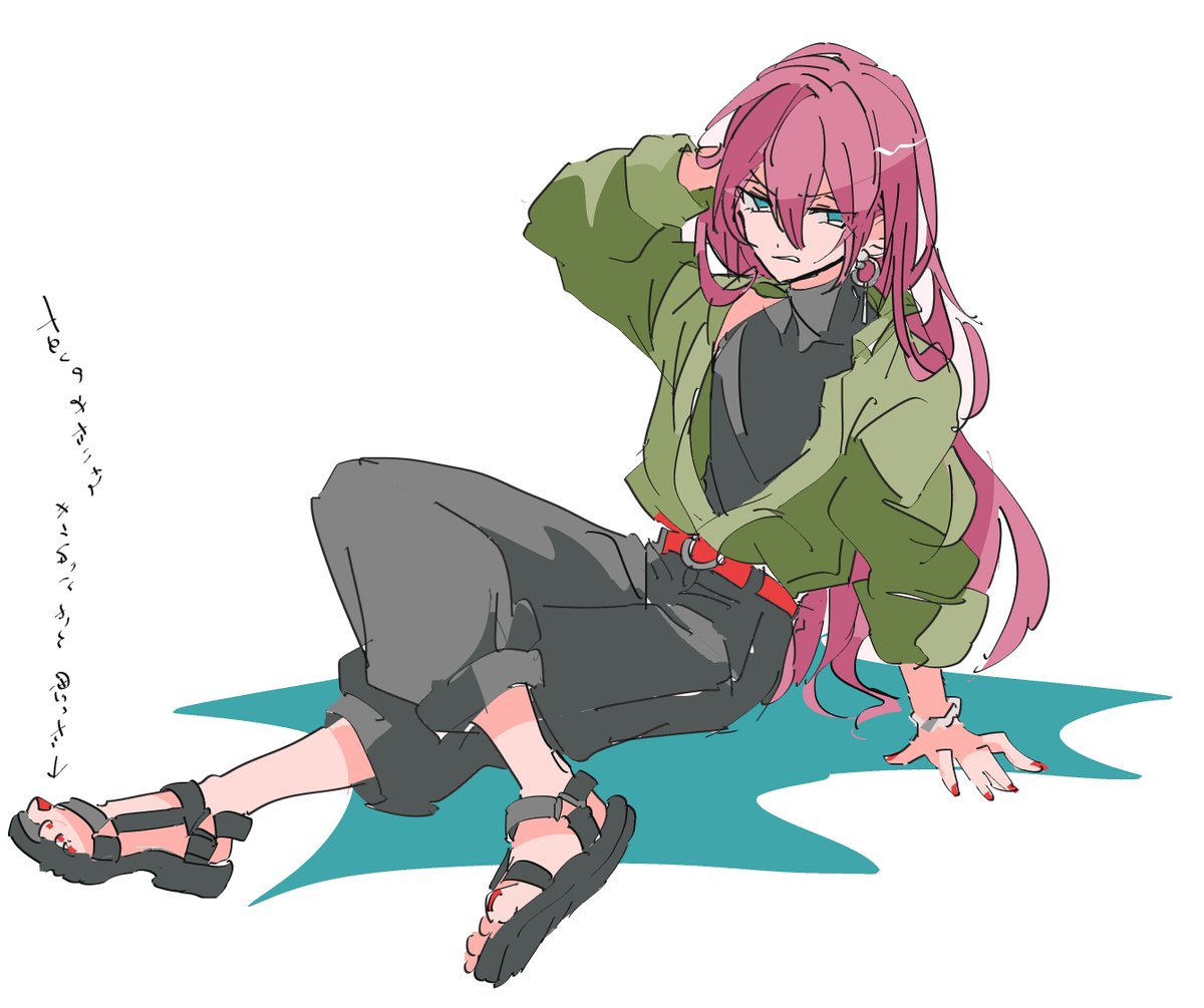 long hair solo pants pink hair earrings jewelry jacket  illustration images