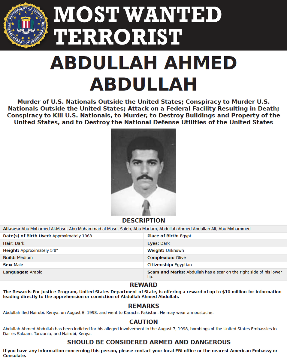  #Iran denied  @nytimes saying Abdullah Ahmed Abdullah, aka Abu Muhammad al-Masri, AQ’s 2d-highest leader, accused of being 1 of the masterminds of the 1998 attacks on  #US embassies in Africa, was killed in Iran 3 months ago along with his daughter Miriam, widow of OBL’s son Hamza.