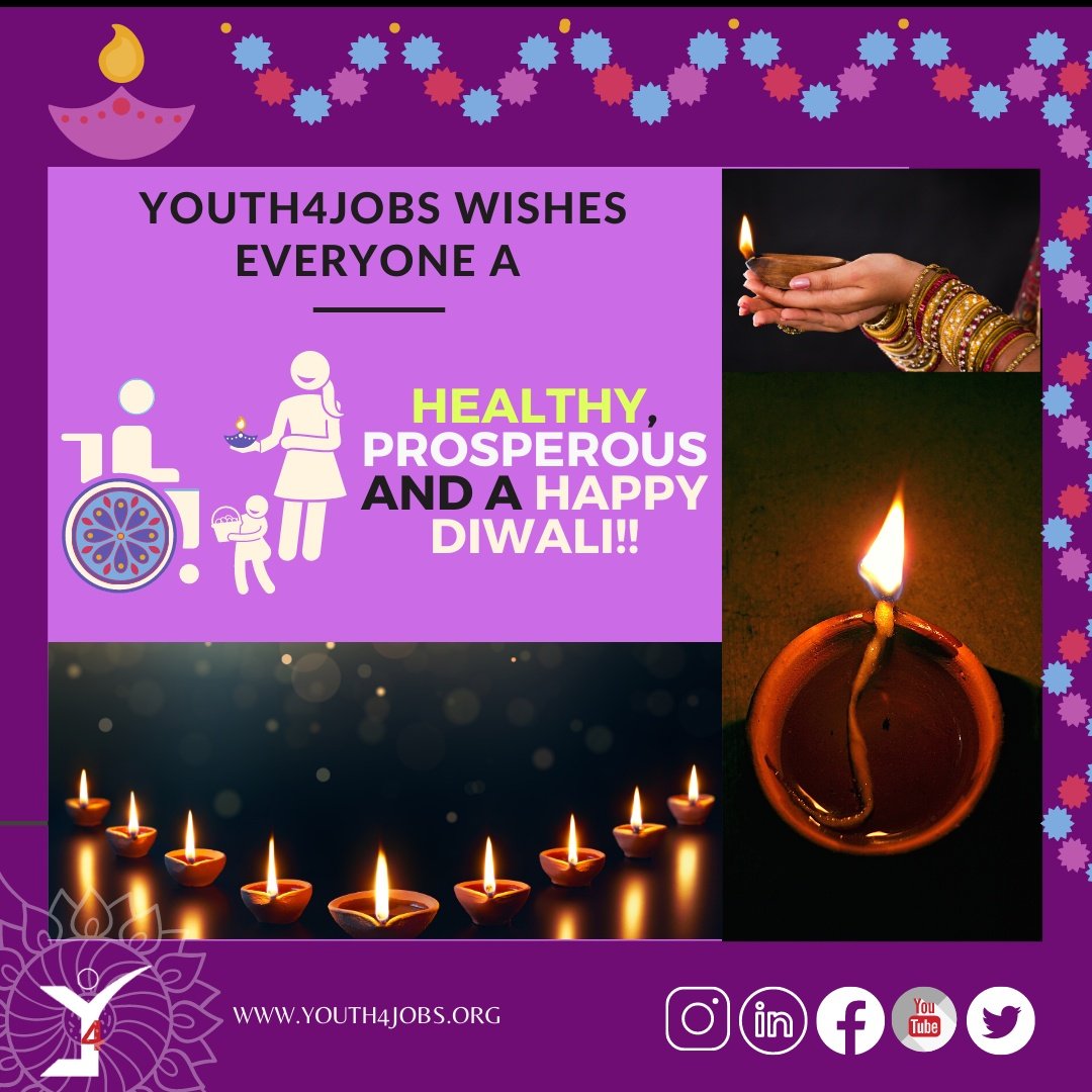 Youth4Jobs's tweet photo. May this Diwali bring light into your homes. A Happy, Healthy and Prosperous Diwali.

#Diwali #Diwali2020 #Y4J #Youth4Jobs #Disability #AbilityInDisability https://t.co/V6m7CcGvKe