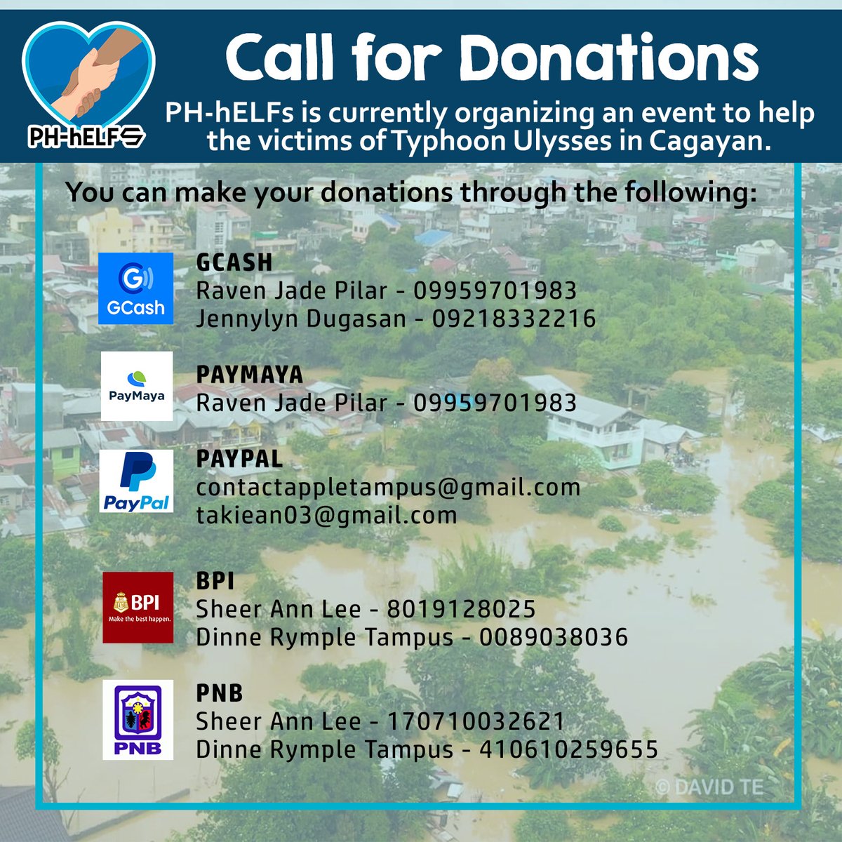 PHhELFs's tweet photo. A CALL FOR HELP FOR THE PEOPLE OF CAGAYAN:

The current state of Cagayan Province is alarming as it is. Due to this, we are reaching out for any kind of help you may be able to lend those in dire need of it. 🤝

See photos for the donation details.

#CagayanNeedsHelp https://t.co/Rsanfu8hTc