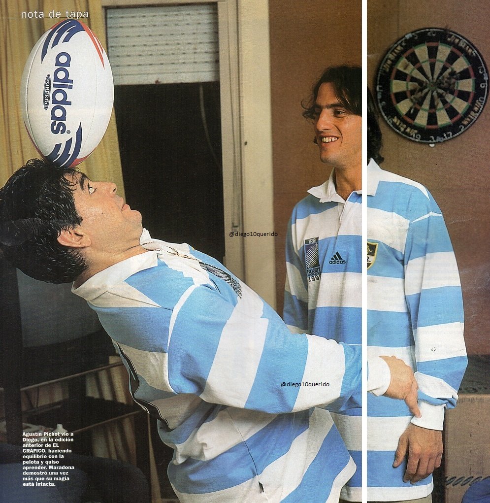 Diego10Querido's tweet photo. -Y Agustín, ¿qué pasa? le dijo Diego a Pichot, quien trataba de sostener la pelota en la punta de su frente.
-No hay caso, no puedo. ¿Cómo hacés?.
-El "Zurdo" López y Bilardo nos hacían practicar con una pelota de rugby, eran complicadas para tirar caños. https://t.co/3Ex20FSXbW