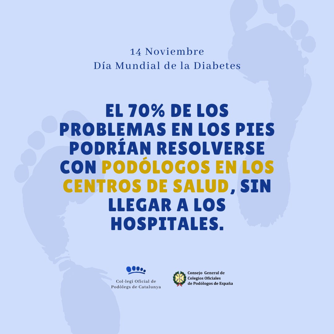CollegiPodolegs's tweet photo. ✔️ En el marc del dia Mundial de la Diabetis (14 de Novembre) i sumant-nos a la campanya del @CGPodologos, volem donar a conèixer la gran importància de la inclusió de la PODOLOGIA a la SANITAT PÚBLICA.

➡️ COMPARTIU!
 
#podologia
#SanidadPública 
#diabetes https://t.co/EdCXw4ZStt