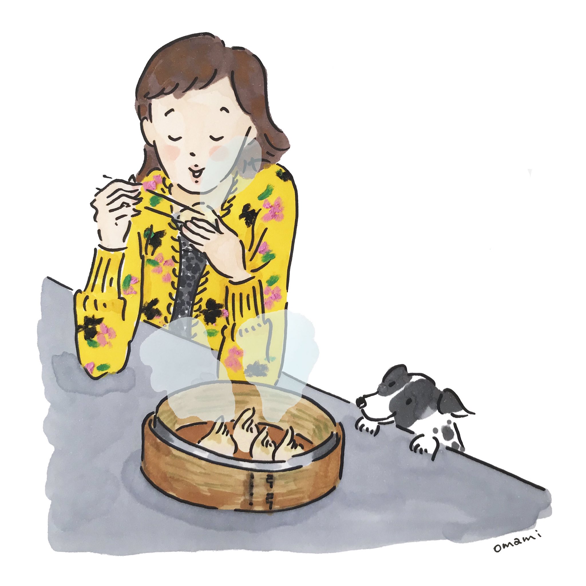 Omami イラストレーター 小籠包girl 中身が激アツ小籠包 おこぼれを欲しい犬 台湾グルメの雑誌を見てると美味しそうなのがいっぱい 犬部 犬好きな人と繋がりたい 犬イラスト 小籠包 台湾グルメ イラストレーター かわいいイラスト