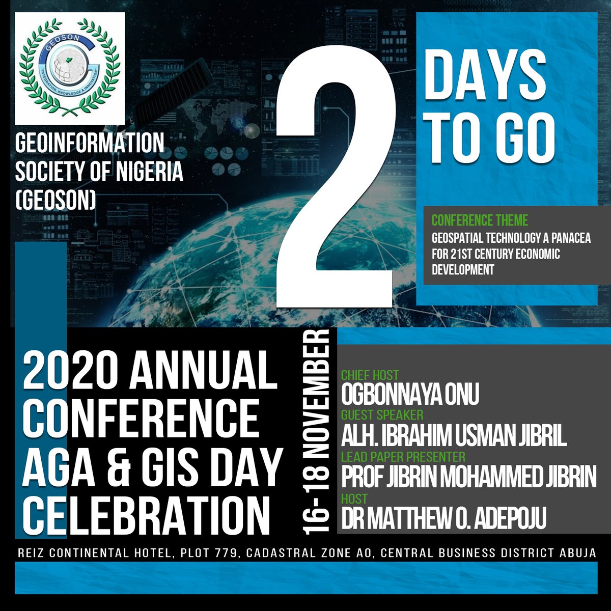 geoson_ng's tweet photo. Our 2020 GEOSON Conference, AGA and GIS day celebration is just 2 days away.
Meet our Guest Speaker, the Emir of Nasarawa
HRH Alh. Ibrahim Usman Jibril, FGEOSON
#GEOSON
#GIS
#GeoSpatial
#GeoInformation https://t.co/Ok4TVcmFO7