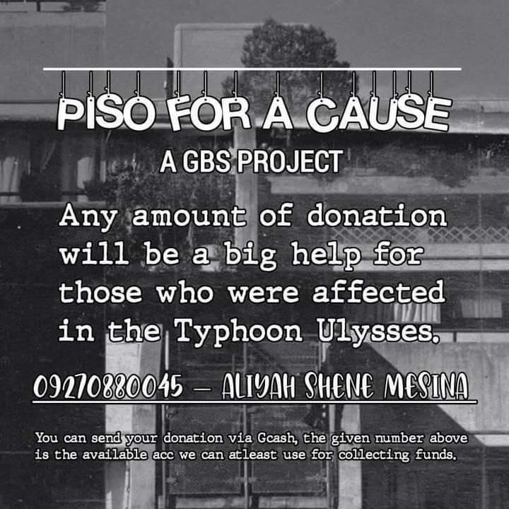 agustfIwr's tweet photo. #PISOFORACAUSE
A GBS Project, an ARMY squad. Cagayan was submerged onto the water because of Ulysses Typhoon, we're here to do a fund raising. The # given is the only acc we can use for collecting funds. You can send a donation via Gcash. Thank you & stay safe! #CagayanNeedsHelp https://t.co/OgwJXAOZRk