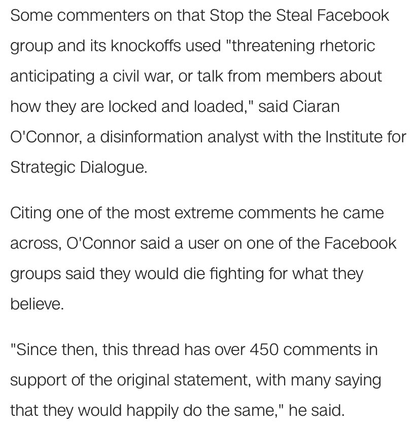 In 2020, Facebook is Stone’s weapon of choice. It has removed one major Stop the Steal network connected to Bannon but only after had 2.5m followers. And it’s too late. Movement is flourishing on Facebook: 170 Stop the Steal groups, 10000s of members, some making violent threats