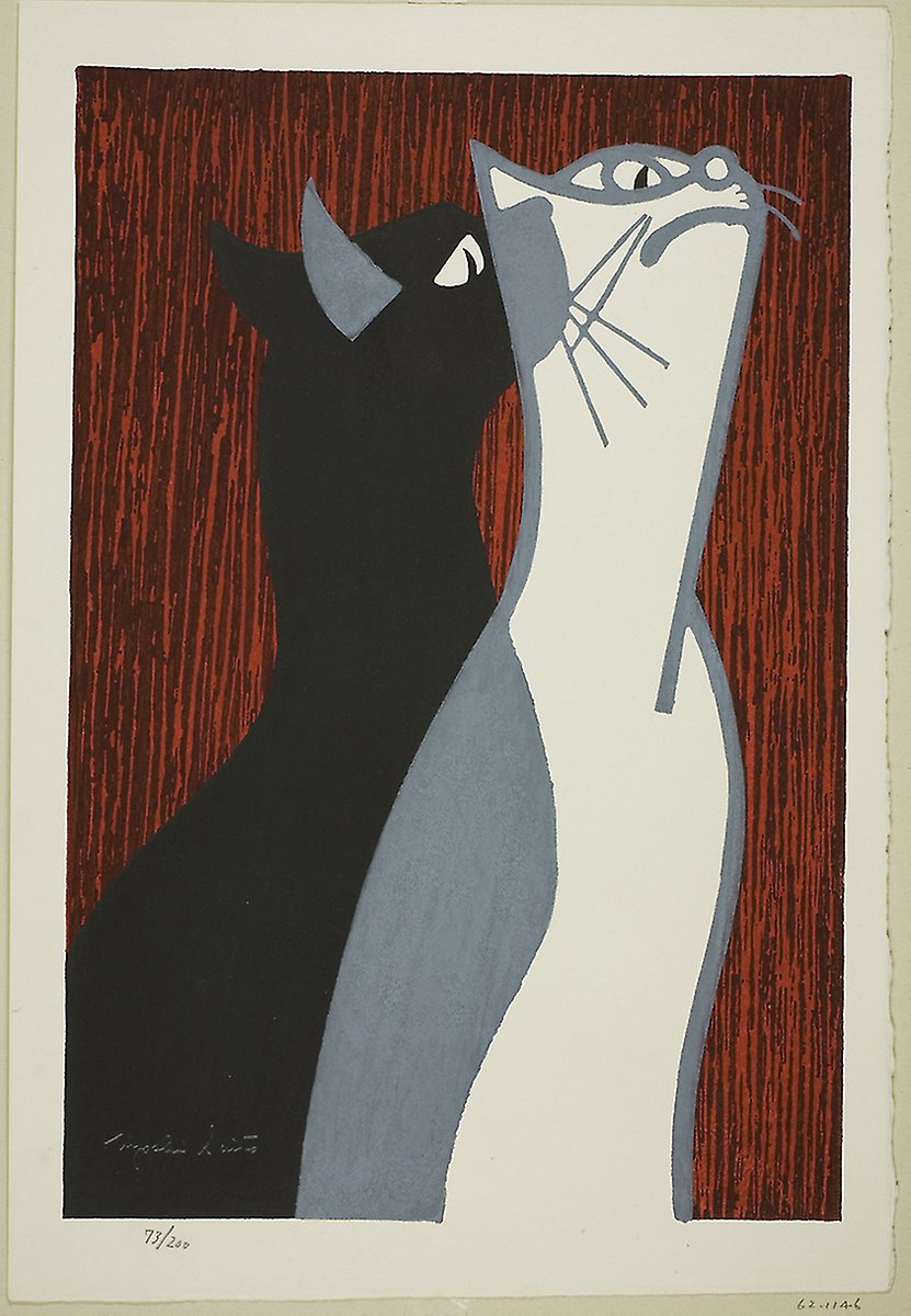 SlCathy's tweet photo. #Caturday  @SarahBlick3 

Steady Gaze (Two Cats) 1952 (left)
Colour woodblock print
Artist:  Saito Kiyoshi, Japanese, 1907-1997

Cat, from the series “Steady Gaze” (right).  These cats are very tall, so please view whole images for best enjoyment. https://t.co/hhvk25MS5v