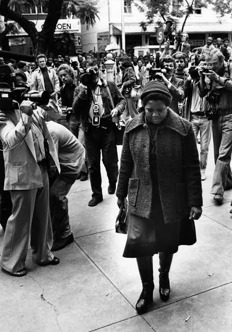Ntsiki Biko attending the inquest. Her quest for answers resulted in authorities putting pressure on her employees to fire her. She was working at All Saints Hospital around this time. : Avusa archives