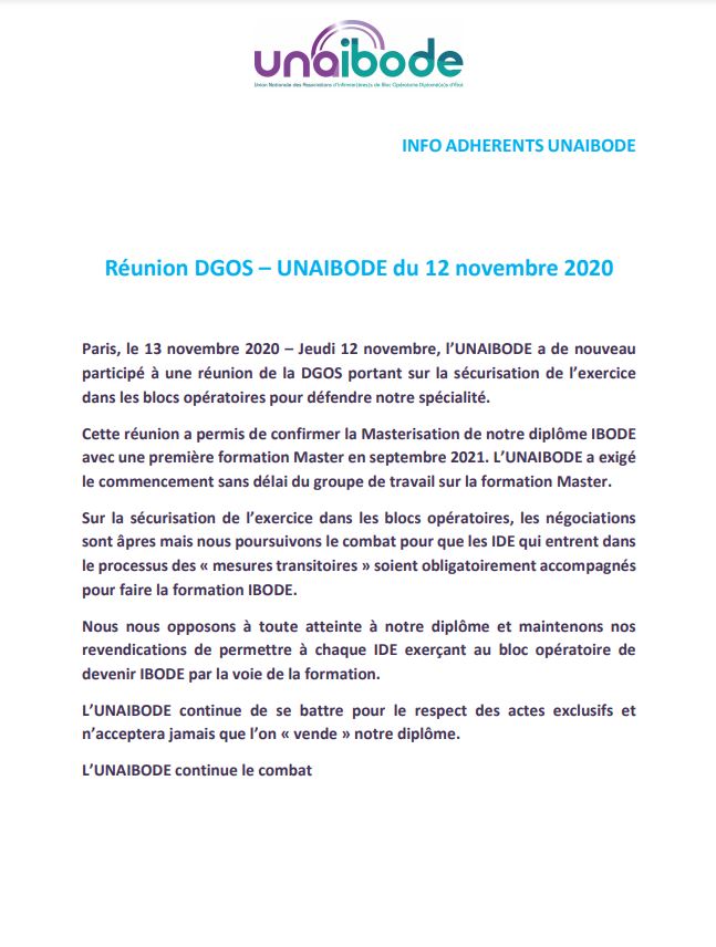unaibode's tweet photo. Réunion @DGOS du 12 nov ! défense de la profession #Ibode, #réingéniérie de la formation #masterisation pour sept 2021 ! @unaibode continue le combat ! https://t.co/dATyoCMgys