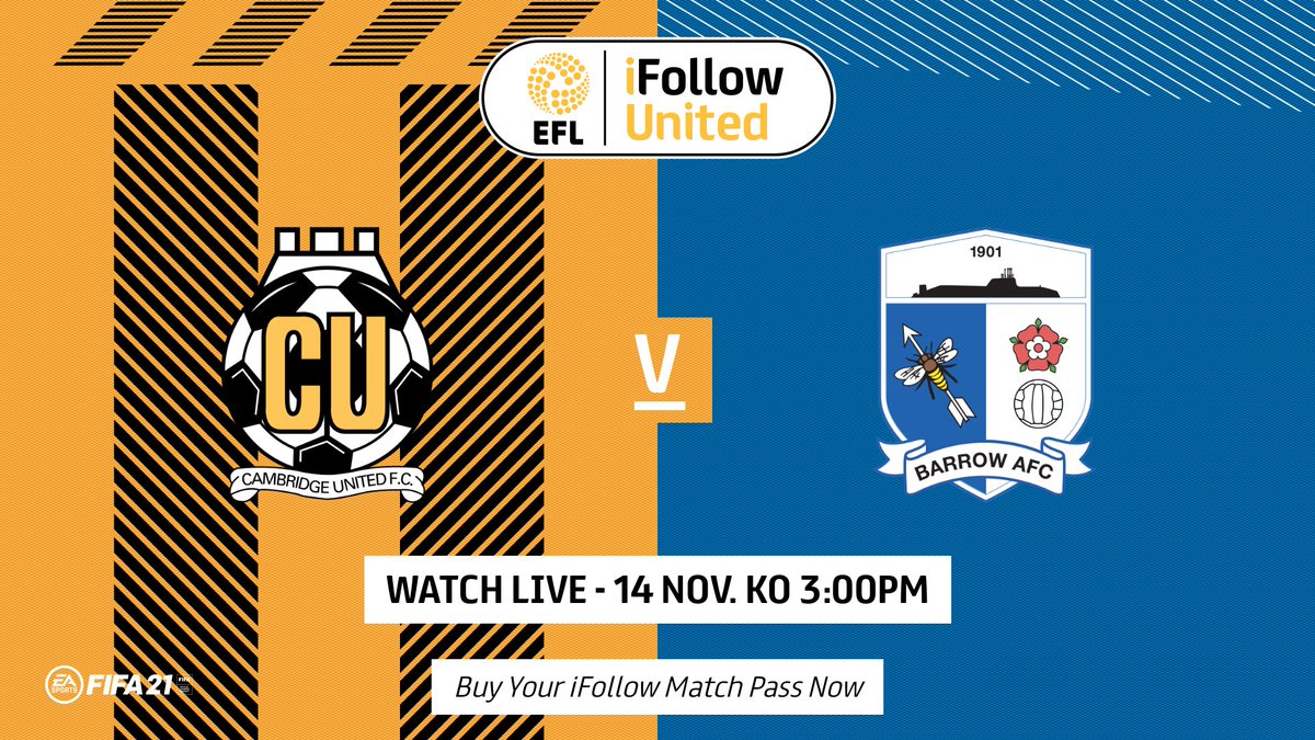 CambridgeUtdFC's tweet photo. 📺 iFollow | Barrow AFC

Check out our full guide on how to buy a match pass here ➡️ https://t.co/hs1iEN0IcO

#CamUTD https://t.co/HvH4lug2dY