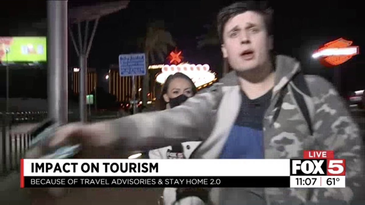 Tonight, I was going live outside of the Welcome to Las Vegas sign. Unbeknownst to me, a young man was off to the side, waiting for me to go live. As soon as he saw his moment he ran over, pushed me aside and started yelling & swearing into our camera.