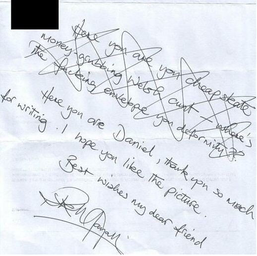 youngonesfan's tweet photo. This remains my all time favourite correspondence with a fan, written by the late, great Rik Mayall https://t.co/WbzpnpAQuw