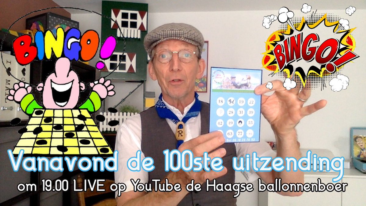 Vandaag is het zover !! De 100ste LIVE uitzending komt er aan sinds we gestart zijn in de corona tijd. Dat hoort natuurlijk een speciaal feestje bij, want dit moet gevierd worden. Dus om 19.00 gaan we aan de slag met een heuse BINGO op de Haagse ballonnenboer stijl. #bingo