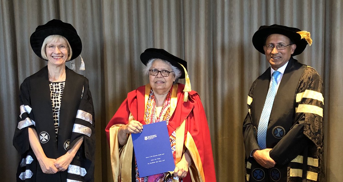 BronFredericks's tweet photo. Aunty Lilla Watson was conferred with an Honorary Doctorate Award from The University of Queensland this afternoon in a ceremony at Customs House, Brisbane. Big Congratulations Dr Lilla Watson! 🎓💐👏🏽👏🏽👏🏽 https://t.co/r0JE0C7hk7