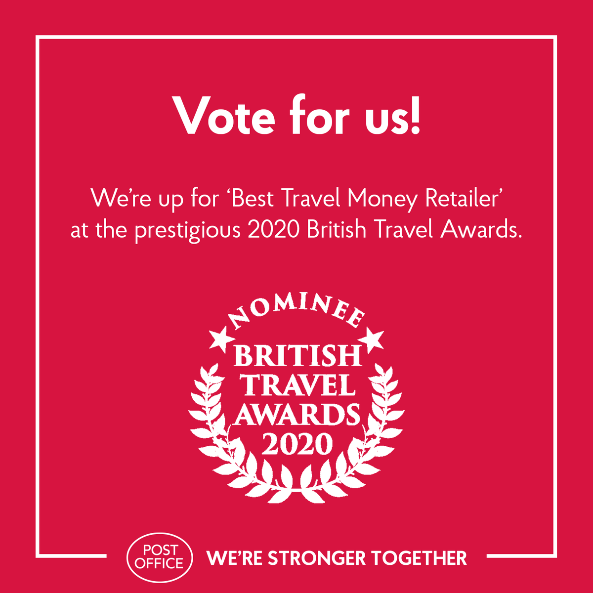 bachepo's tweet photo. We’ve been nominated for Best Travel Money provider in the British Travel Awards ! Vote now for a chance to win a Rhine or a Danube River Cruise for two people. https://t.co/iDeMc80efk #WeArePostOffice #WhatsNew #BritishTravelAwards #TravelMoney https://t.co/2xRH4R07PD