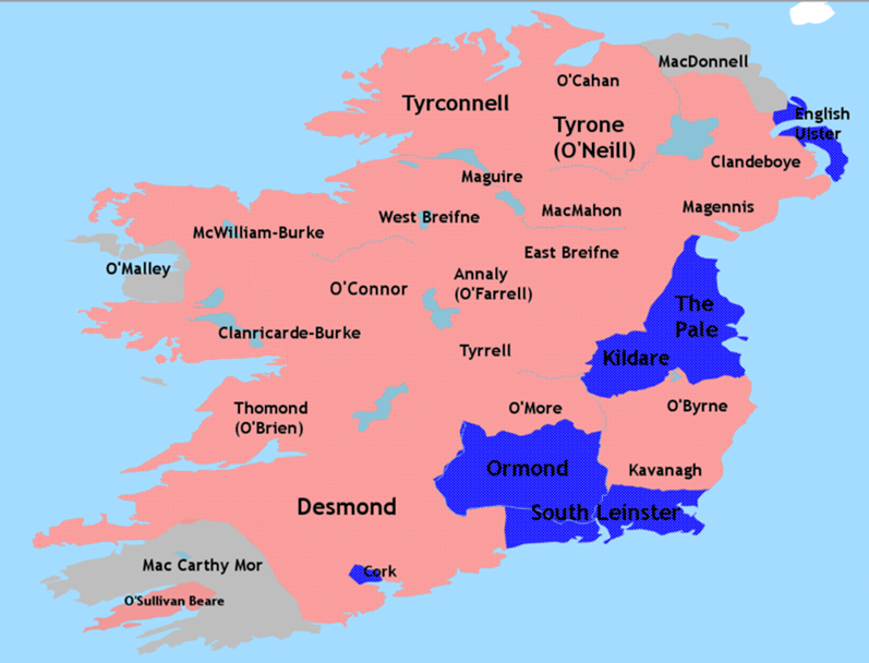 Hoy veremos cómo la rebelión se extendió por toda la isla de Irlanda y por qué las autoridades inglesas a alturas de 1599 habían perdido prácticamente todo el control de la isla.