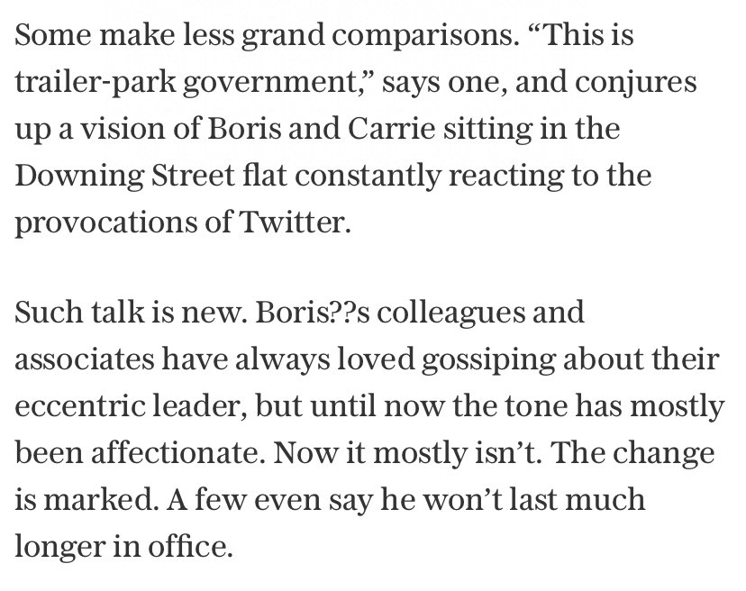 Moore had always been alive to Johnson failings, in one piece about a Boris Brexit essay dismissing the “Borisian tosh” - but always aware of his powers to persuade and carry the  #brexit charabanc forward. Now he sees others losing faith.../3
