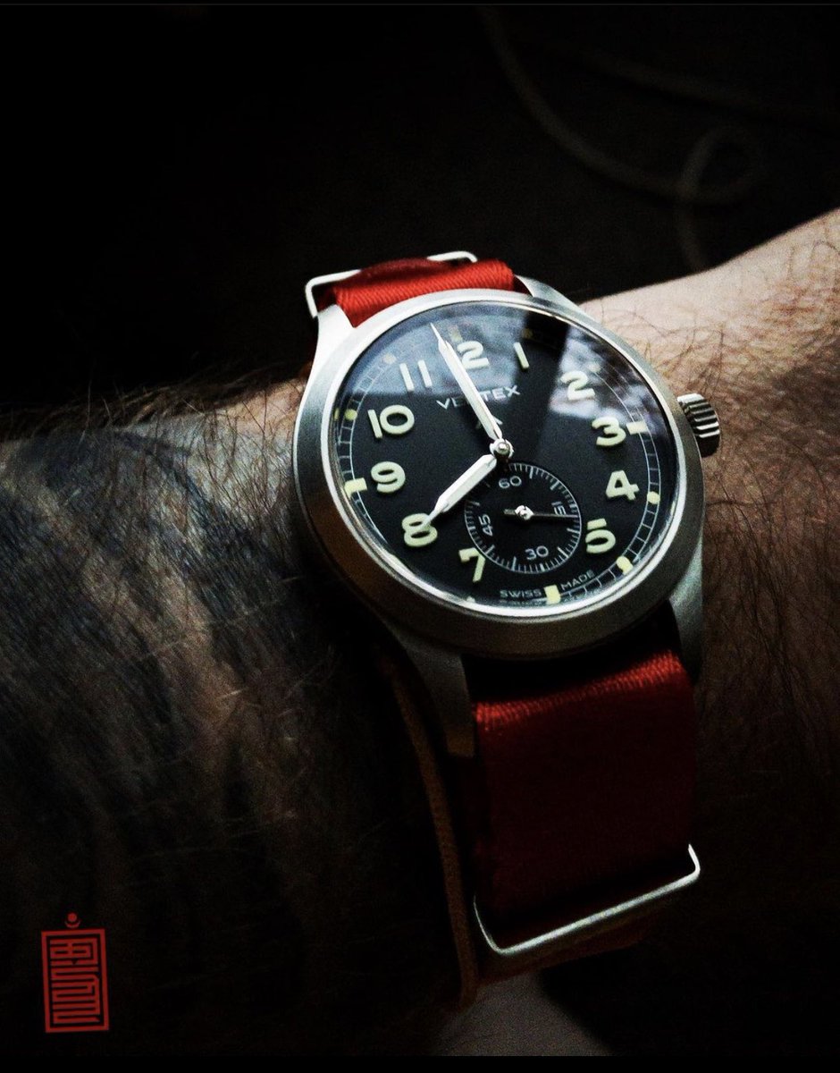 VertexWatch's tweet photo. Saturday style does not get munch better than this, Vertex M100 on Red NATO  beautifully captured by @ayycmonk #www #ww2 #vertexwatches #purityofpurpose #bronze75 #hertiage #75anniversary https://t.co/8mApSTFI58