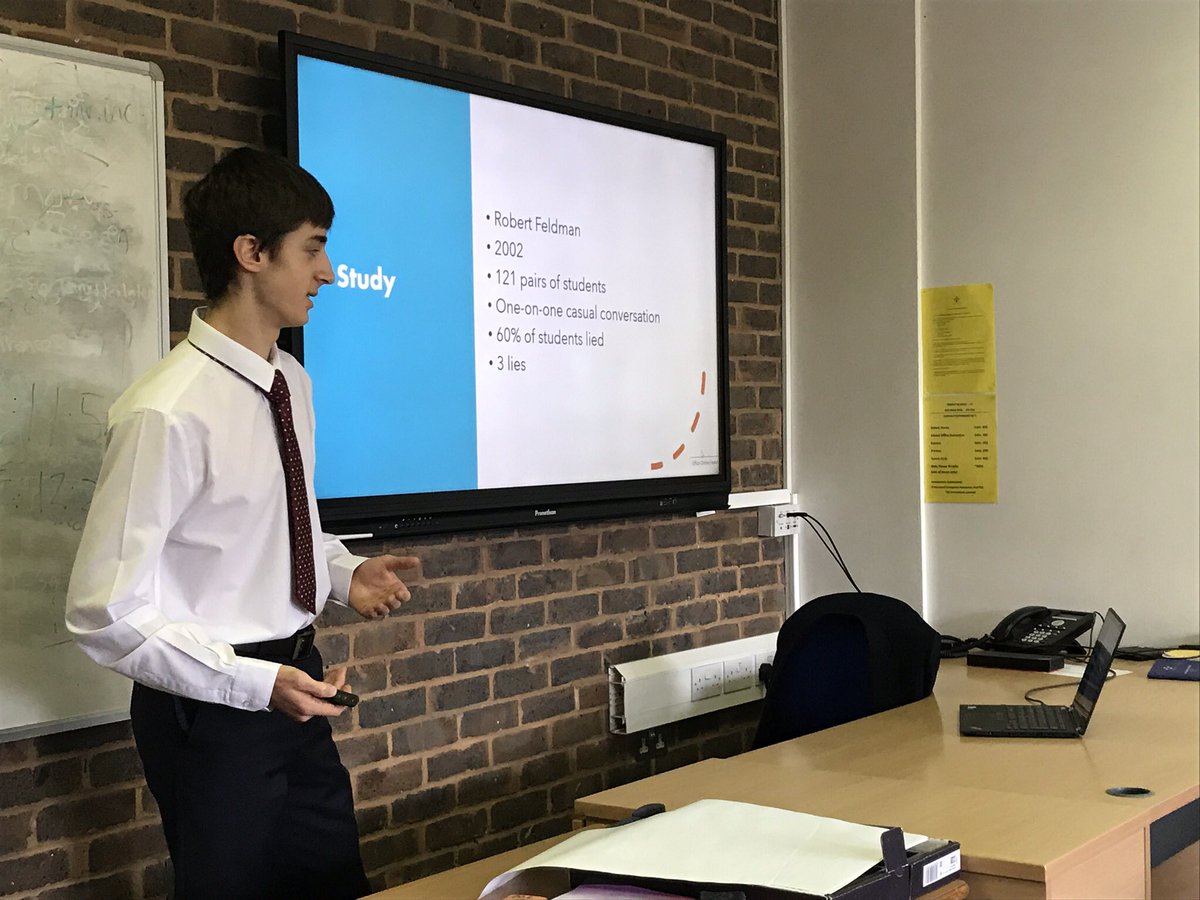 TrinityPsycho's tweet photo. Finally #PsychSoc is back and better than ever! (It’s even socially distanced!) This week George gave a fascinating and quite worrying presentation on #lying! Why we lie, how much and why it’s so annoyingly hard to detect. #trinitypsycho #psychology #trinityschoolcroydon #psych https://t.co/1zjzSs1qxK