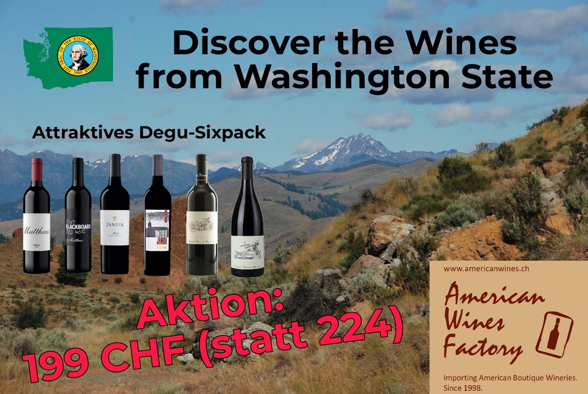 FactoryWines's tweet photo. GROSSE AKTION: Washington State Degu-Sixpack für nur 199 CHF (statt 224 CHF). Versandkostenfrei. E-Mail an: info@americanwines.ch mit Betreff "Washington State".
Einzelflaschen können auch auf unserer Website bestellt werden: https://t.co/sXX6syRNbk 
Enjoy! 🍷🥳 https://t.co/unbEIx5Hro