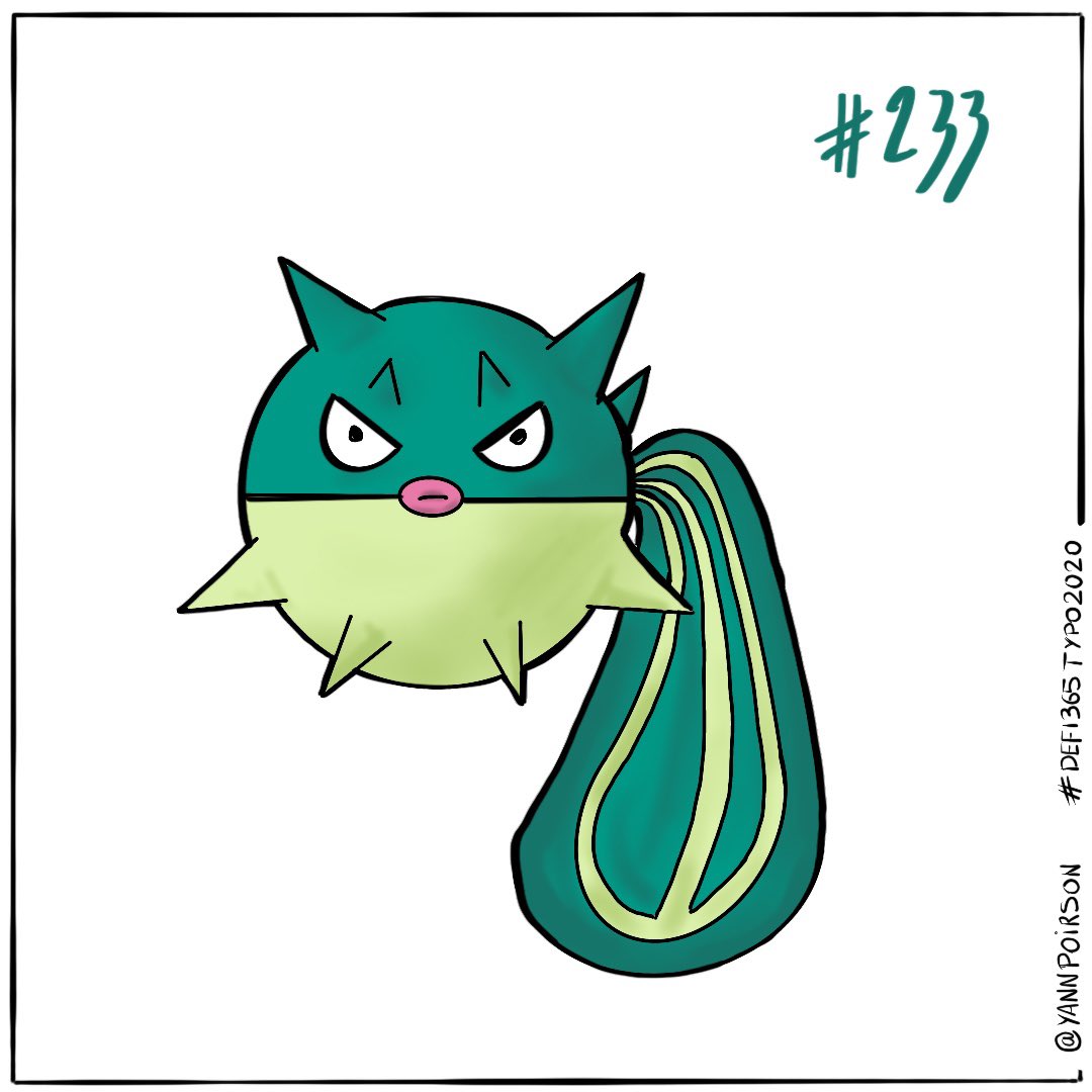 YannPoirson's tweet photo. #défi365typo2020 #jour233 #rattrapages
#qWILFISH #pokemon 🐡
:()>
<^>^
<()>
#ipdpro @Procreate https://t.co/wtNYCeLg2v