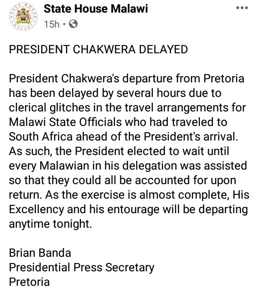 goolammv's tweet photo. The President of Malawi was in South Africa for a few days. After his meeting with Ramaphosa his flight was delayed for mysterious reasons. You can connect the dots. #Bushiri https://t.co/EOM1OnXMau