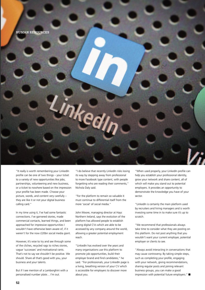 Following on from my previous post. 
Read my recent contribution to @UlsterBusiness magazine on the very topic of #linkedin 
Know your audience!.. 

#onlineprofiles #jobsearching #businesstips
