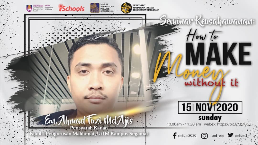smfim_official's tweet photo. SEMINAR KEUSAHAWANAN: “HOW TO MAKE MONEY WITHOUT IT”
Kehadiran wajib kepada pelajar Semester 3, Semester 7, Semester 6 (IM249)
Seminar ini turut dibuka kepada semua pelajar
#SMFPM
#UiTMDiHatiku
#KamiUiTM
#UiTMPuncakPerdana https://t.co/uCaa6cPbjV