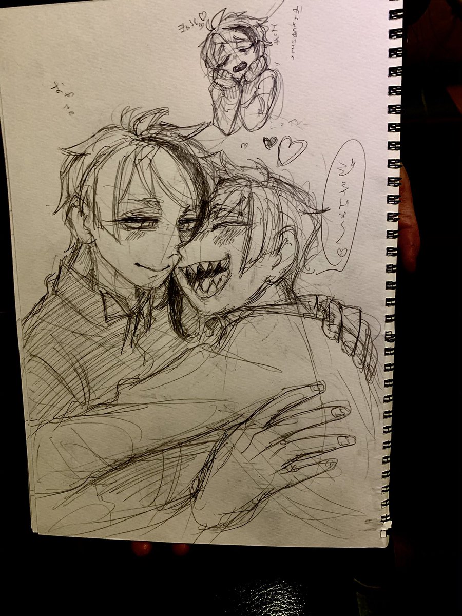 今日カラオケきた時みんなスケブもってたので許可を貰い描かせてもらったんですがあいてしにおちしめることができてよかったです 