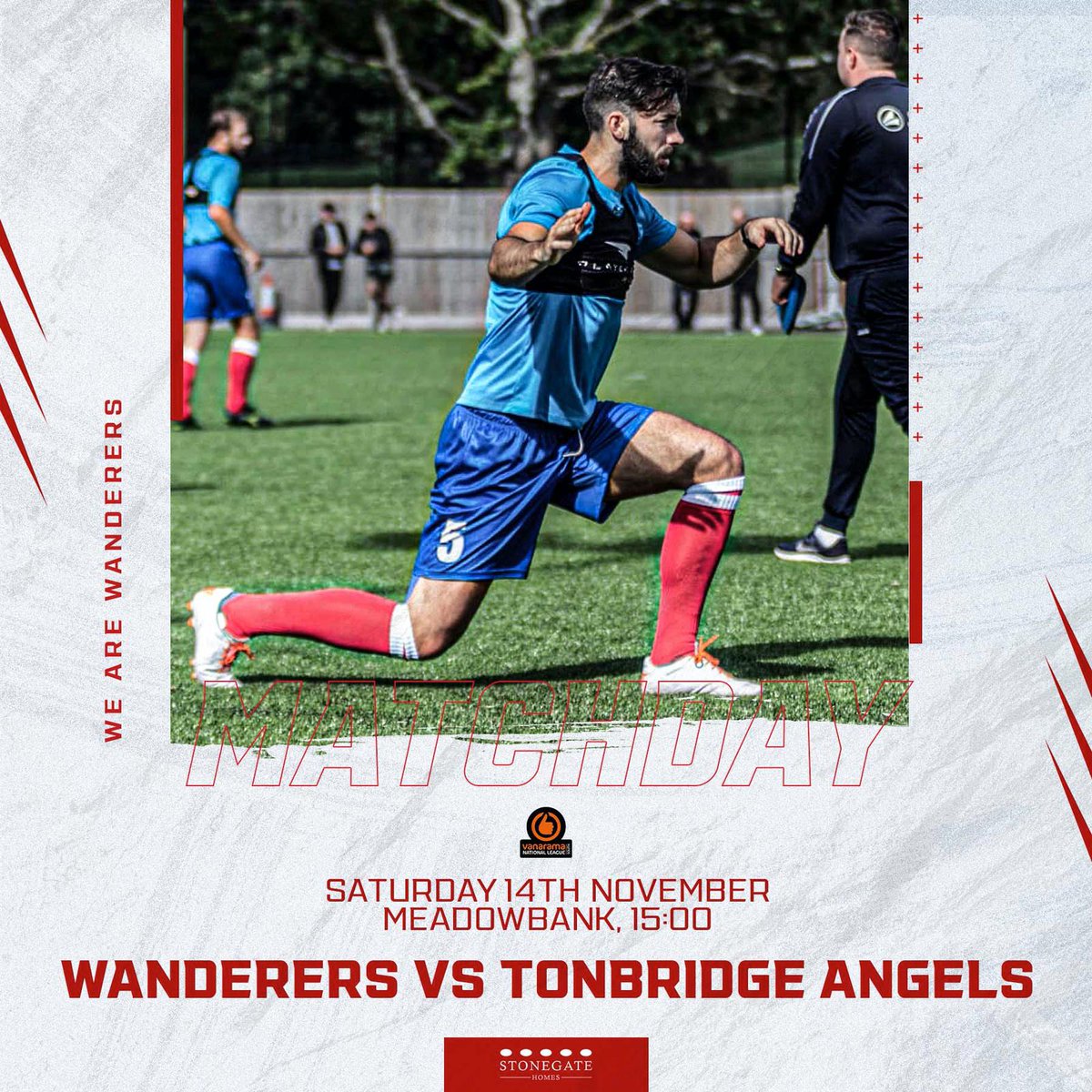 DorkingWDRS's tweet photo. ⚡MATCHDAY⚡

We host Tonbridge Angels this afternoon in National League South action, come on you Wanderers!

🕒 15:00 PM
❌ No spectators permitted
🎥 WATCH IT LIVE - https://t.co/4imUJmkGXK

#WeAreWanderers 🔴⚪ https://t.co/y5AGaD7ACc