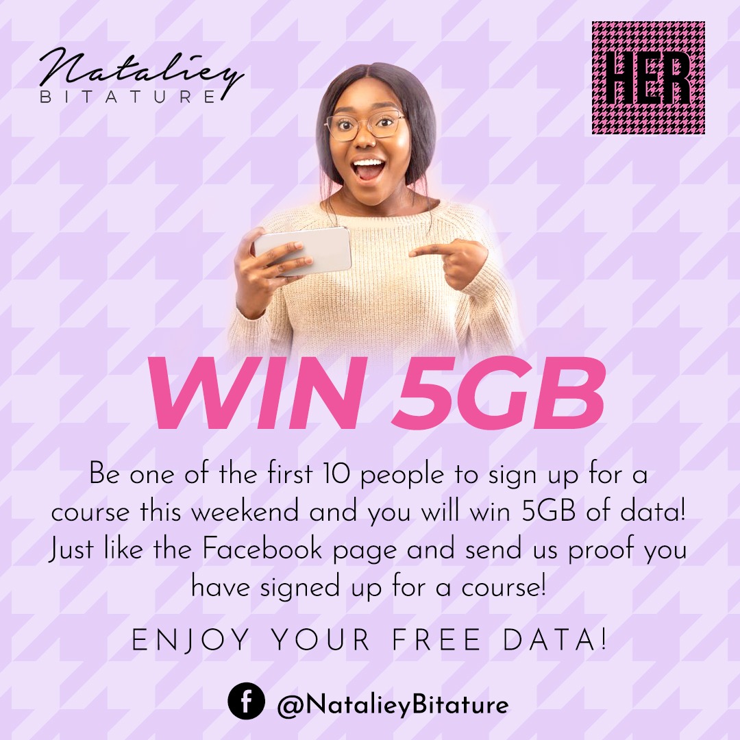 drtalieybita's tweet photo. Is this not Exciting?
Win 5GB when you Sign Up for any of the HER Courses this Weekend!!
Follow the link below to sign up for the HER courses and watch a free introductory class as well๐
https://t.co/Gat7yDT7KA
#Win #HERCourses #personalgrowth #itsajourney #startdoing https://t.co/lylv8YDCWV