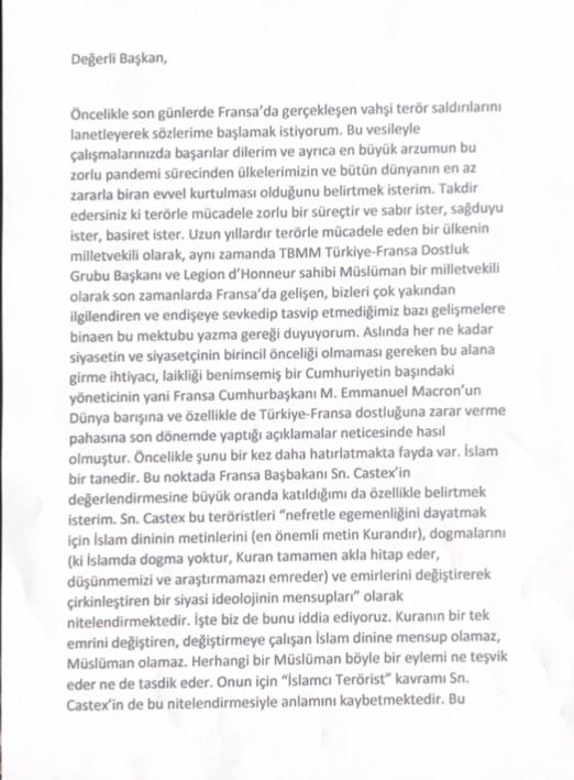 TBMM AB Uyum Komisyonu Başkanı ve Şanlıurfa Milletvekili M.Kasım GÜLPINAR Fransa ve Batıya ders niteliğinde gönderdiği mektup ile tarihe not düştü.
Batılı Mevkidaşlarına gönderdi mektubun tam metni...
(Nusret KAYA / ŞANLIURFA)