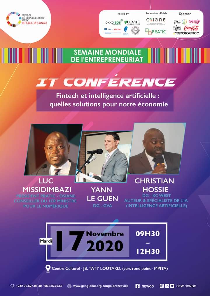 lucMissidimbazi's tweet photo. Nous vous donnons rendez-vous le mardi 17 novembre, à la semaine mondiale de l'entrepreneuriat organisée par @GewCongo à Pointe-Noire, pour parler des évolutions digitales et des solutions pour notre économie.
#GEW2020 #OSIANE #gewcg2020 #acclabundpcongo #BFF2020 #ICDL https://t.co/jGJLUNzDr5