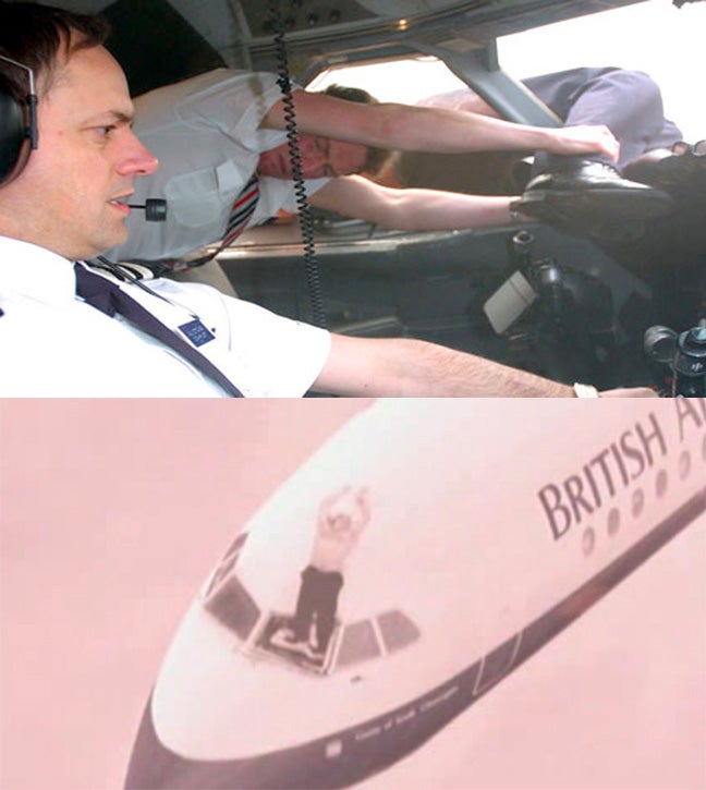 Rainmaker1973's tweet photo. The bizarre story of flight 5390 that suffered explosive decompression shortly after takeoff. The captain was partially blown out of the aircraft and the crew held onto his legs while the plane landed with no loss of lives [read more:  https://t.co/kt75NqvSXE] https://t.co/FKGsenc9SG
