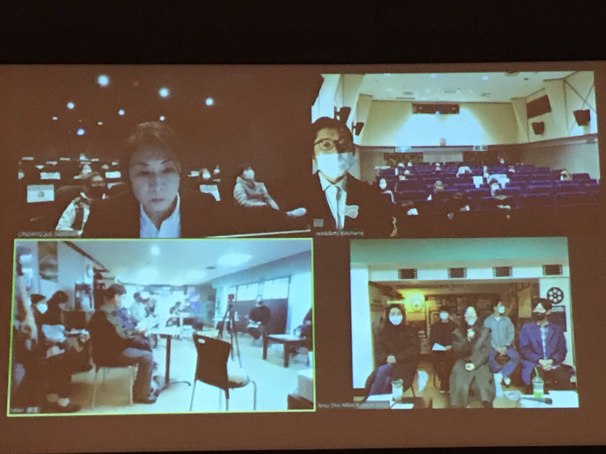 saru On Twitter 韓国仁川インディペンデントフィルムツアー 上映後は横浜 高崎 仁川をネットで繋いでトーク 画面左上から時計回りに シネマテークたかさき シネマ ジャック ベティ 仁川のミリム劇場 本日上映された短編の監督たち 監督たちの画面